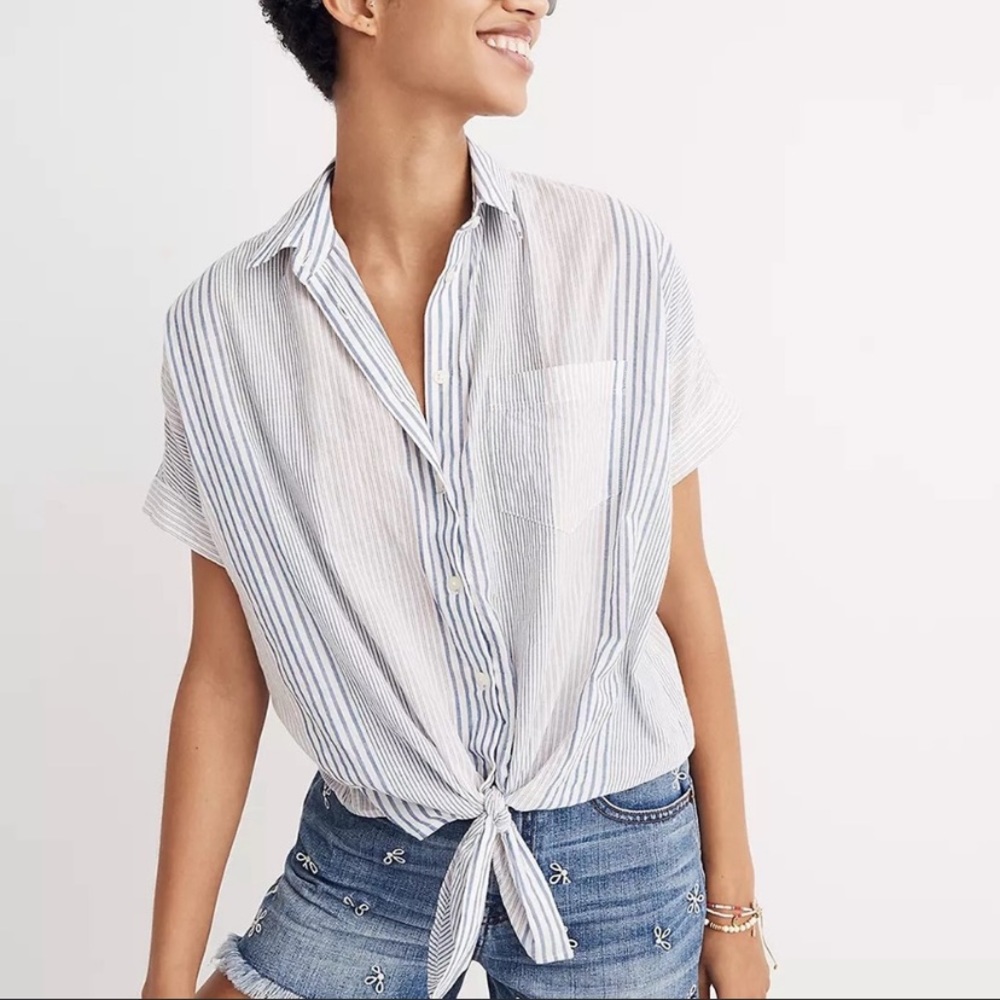 Madewell Tie Front Blouse Short Sleeve Medium Casual Lightweight Top